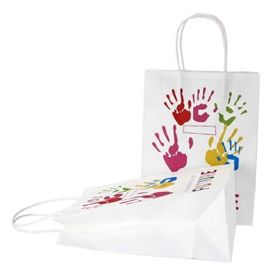 China Recycled Materials Cheap Price Kawaii Paper Bag Pastel Color Logo Printed Matt Finish White Paper Shopping Bag For Supermarket for sale