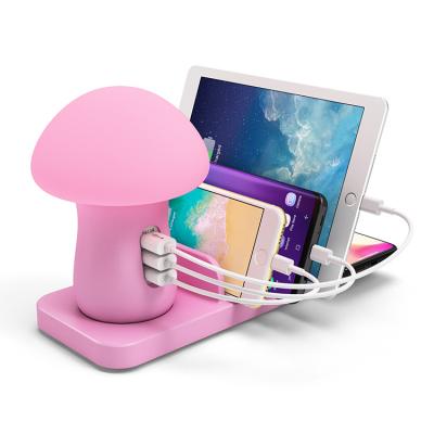 China PINK Color USB Function Smart Quick Charger 3 MULTI USB PORTS Phone Charge 3.0 Wireless Charger / Night Lamp for sale