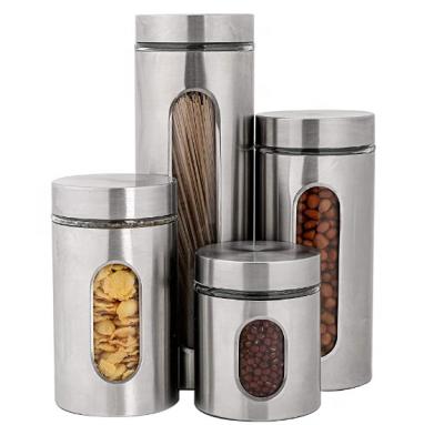 China Steamable 4pc Stainless Steel Canister Set Kitchen Pantry Organization Pantry Airtight Food Storage Containers With Lids for sale