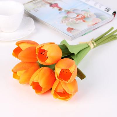 China High PU Tulip Simulation Flower Bouquet Simulation 6 Tulip Border Express Commercial Artificial Flowers for sale