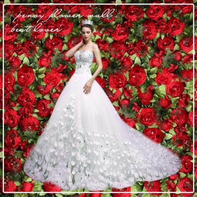 China High simulation style Bud Core Peony Flower Wall wedding flower wall window decoration European Rose Hydrangea flower wall for sale