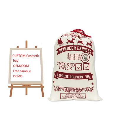 China Personalized Custom Made Christmas Santa Gift Wrap Party Supplies Large Canvas Drawstring Sublimation Bag for sale