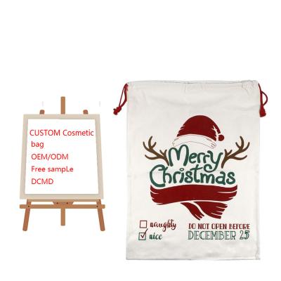 China Latest Custom Large Cotton Canvas Santa Sack Bag With Drawstring Christmas Decoration Gift Santa Bags for sale