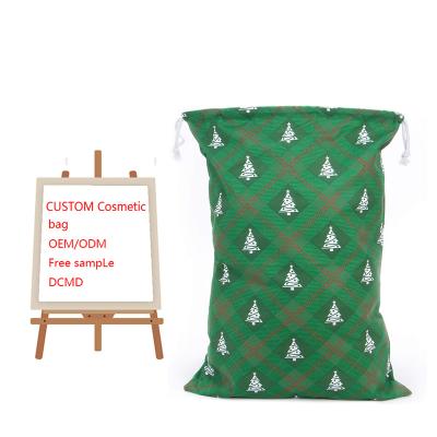 China Custom 66.04cm x 48.26cm Large Green Argyle Pattern Drawstring Tree Christmas Gift Cloth Storing Christmas Canvas Gift Bag for sale