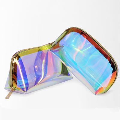 China Luxury Radiant Clear Logo Makeup Pouch Holographic Cosmetic Pouch Bag Durable Clear Cosmetic Pouch for sale