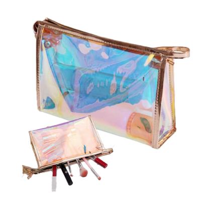 China Fashion Makeup Holographic Bag Pouch Clear Iridescent Toiletry Case Cosmetic Organizer for sale