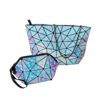 China Fashion replica custom luxury geometric handbag holographic leather geometric handbag for women for sale