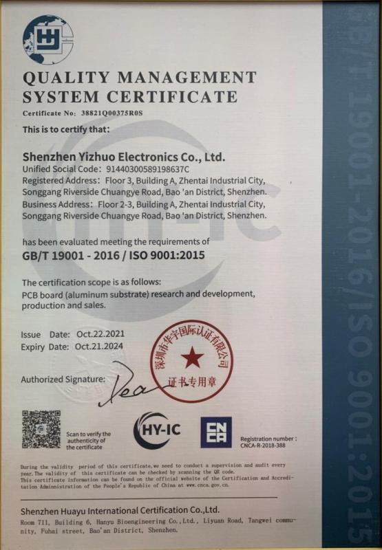 ISO9001 - Shenzhen Yizhuo Electronics Co., Ltd.