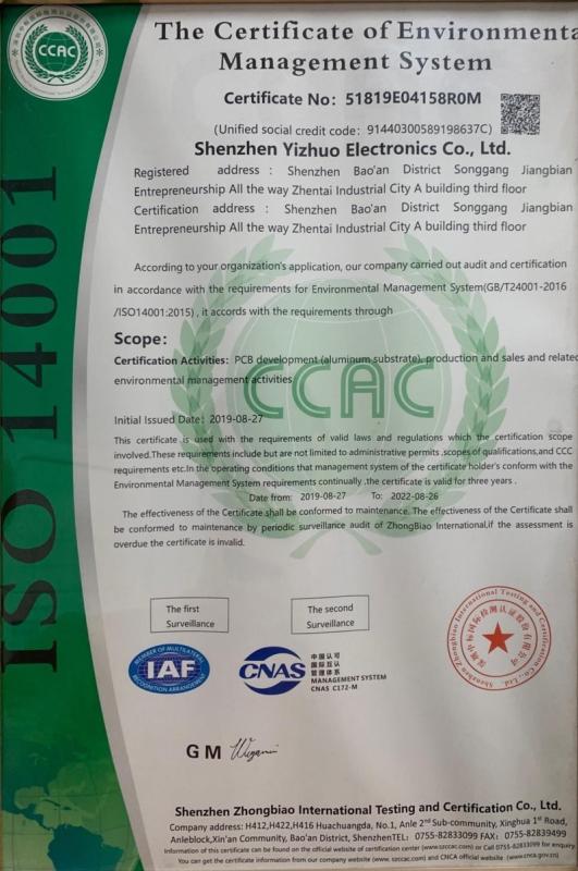 ISO14001 - Shenzhen Yizhuo Electronics Co., Ltd.