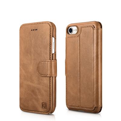 China Handmade For iPhone 7 8 Wallet Case Cell Phone Cover Real Leather Flip Leather Case With Card Slot for sale