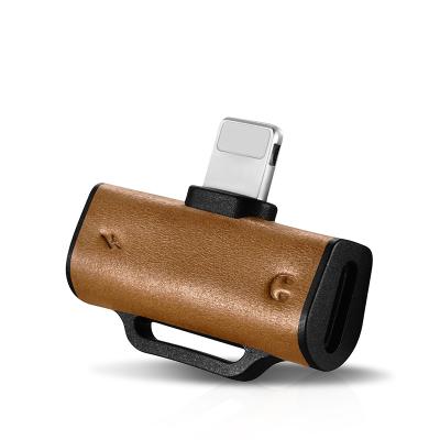 China High Quality Mini Shape 2 In 1 Dual Lightning Leather Audio Charging Splitter Fits For iPhone for sale