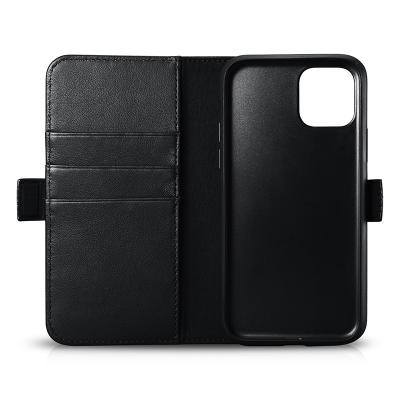 China Purely Handmade Hot Selling Genuine Leather Detachable 2 in 1 Wallet Folio Case with Card Slot for iPhone 11 for sale