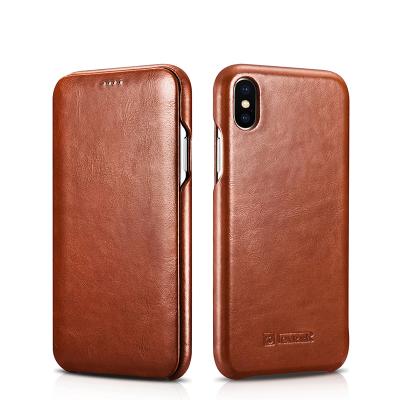 China ICARER Purely Handmade Real Leather Cell Phone Case Book Style Mobile Phone Cover For iPhone XS Max for sale