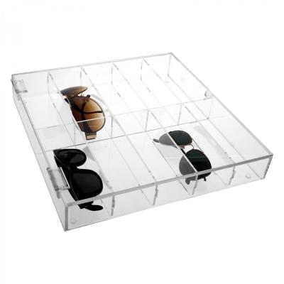 China Dustproof Acrylic Storage 10 Compartments Eyewear Storage Box Desktop Organizer With Hinged Lid for sale