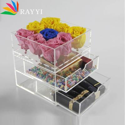 China Custom Clear Wedding Party 9 Holes 6X6 Square Mounted Glass Packaging Box Plexi Rose Box Acrylic Box Rose for sale