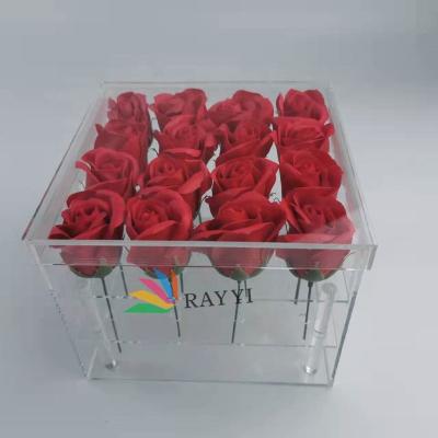 China Custom Wedding Party 9 Holes Square Clear Rose Flower Packaging Acrylic Box Box for sale