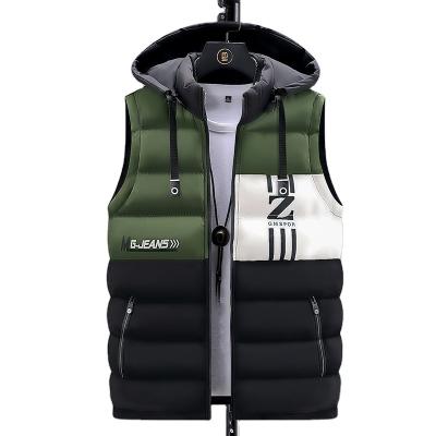 China 2022 Winter Men's Warm Casual Colorblock Vest Hedging Hooded Duty Vest Detachable Windproof Reversible Breathable for sale