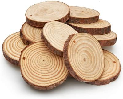 China Europe Natural Wood Slices 20Pcs 3.5-4.0 In Unfinished Wood Kit With Screw Eye Rings for sale