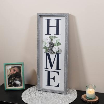 China Europe Farmhouse Wood Framed Sign Home Decor Sign With Flower Plaque Wall Hanging Home Sign for sale