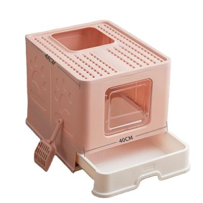 China 2021 Viable Sale Pet Factory Collapsible Cat Toilet Box Cat Litter Box With Scoop And Reusable Liner for sale