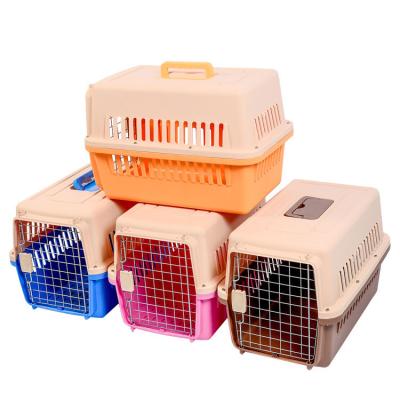 China Breathable Portable Cat Dog Pet Carrier Car Air Transport Cages Outdoor Plastic Cat Travel Cage Air Box for sale