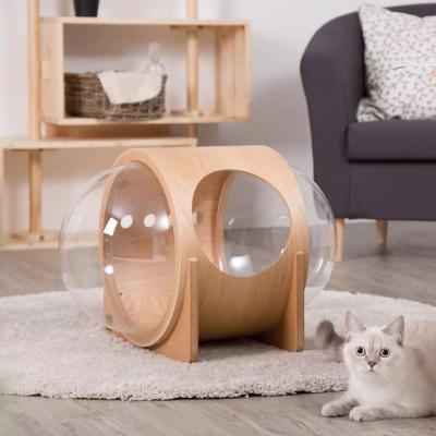 China Sustainable Supply Novelty Wooden Pet Partially Enclosed Pet Bed For Cat And Dog for sale