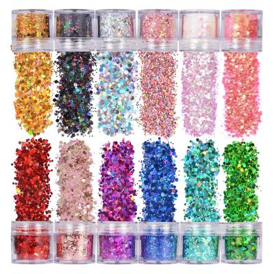 China High Quality High Quality Colorful PET 12 PCS Glitter Powder Mixed Set +1+2+3mm For Crafts&Nail Arts& Slimes& Arts for sale