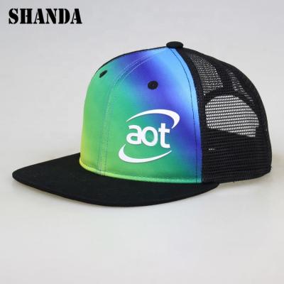 China COMMON High Quality Custom Flat Brim Sublimation Mesh Hat Cap With Rubber Logo for sale