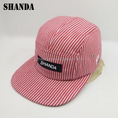 China COMMON High Quality Stripe Custom 5 Panel Camp Hat With Custom Label for sale