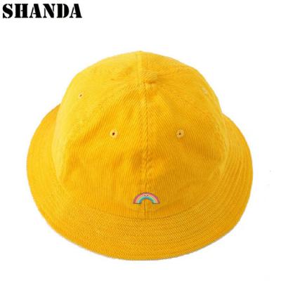 China Custom Patch 6 Panels Cartoon Embroidery Corduroy Bucket Hat for sale