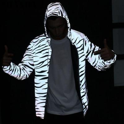 China Reflective zebra anti-pilling striped popular men and women casual double coated teenage jacket class uniform for sale