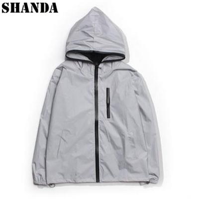 China Unisex 3M Luminous Custom White Anti-pilling Reflect Lightweight Jacket Hoodies for sale