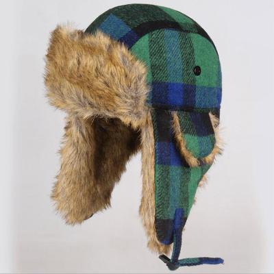 China COMMON warm sale colors plaid trapper hat, russian winter hat, trapper hat with fur for sale