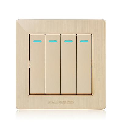 China Residential Push Button Light Factory Price PART Electric Wall Switches 4 Gang 2 Way Switch 250V 16A Champagne Gold Panel for sale