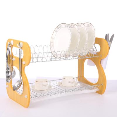 China Sustainable 2tiers R Shape Wire Stand Dish Rack With Plastic Tray For Kitchen T037 for sale