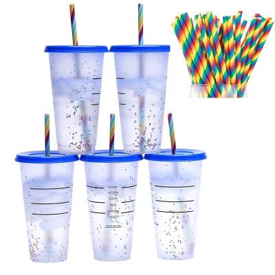 China Plastic Cup 24oz Confetti Iced Coffee Stocked Plastic Cups Reusable Plastic Iced Coffee Tumbler Coffee Cups With Lid Straw for sale