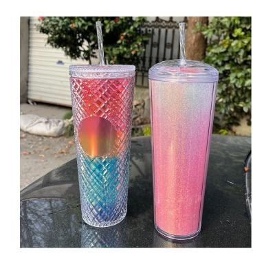 China Stocked Spike Tumbler Reusable Cold Cups 24oz 16oz Stud Mug Matte Black Pink Purple Green Gold Pineapple With Lid And Straw for sale