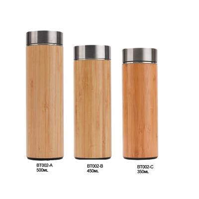 China Business Tea Tumbler Vacuum Flasks 480ml Vacuum Flask Wooden Bamboo Tumbler Mug with Stainless Steel Tea Infuser and Lid for sale