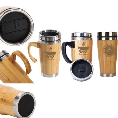 China Custom Insulated Stainless Steel Double Wall Coffee Travel Stored Insulated Bamboo Mugs With Bamboo Lid Water Bottles Eco-Friendly Handle for sale