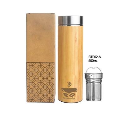 China Double Wall 18/8 Stainless Steel Eco-friendly Stocked Bamboo Tumbler Stainless Steel Tumbler With Lid And Tea Infuser for sale