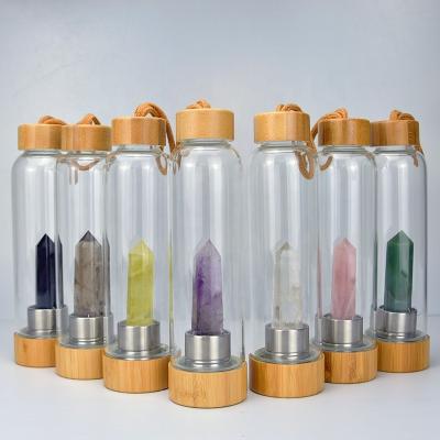 China 2021 Best Selling Natural Water Bottle Stocked With Crystals Inside Water Bottle Crystal Bamboo Water Bottles Crystal Stone for sale