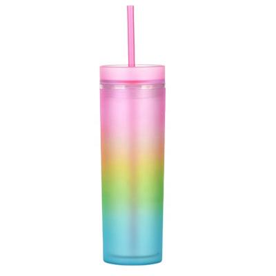 China Bohemian 2021 Promotion New Lean Plastic Tumbler Coffee Cup Lid And Straw Double Wall for sale