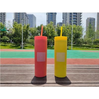 China Low Price Stocked Ready To Ship Reusable Double Wall Walled Plastic Tumbler With Straw for sale