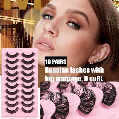 China Wholesale Natural Long D Curl False Natural Mink Russian Strip Lashes Deep Eyelash Curl Volume Russian Mink Strip Lashes D Curl Strip Eyelash for sale