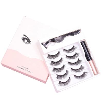 China Vegan Faux Mink 3D Natural Waterproof Long Magnetic Eyelash 5 Pairs With Magnetic Eyeliner for sale