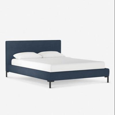 China Canvas Modern Upholstered Platform Bed With Steel Legs Queen Size Bed Nacy Color Hot Sale Factory Price for sale