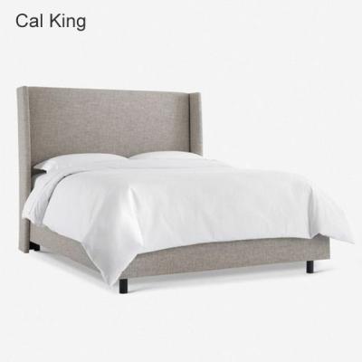 China Luxury Villa Bed Light Gray Linen Bed California King Size Light Gray Headboard Top Fabric OEM Custom Bed for sale