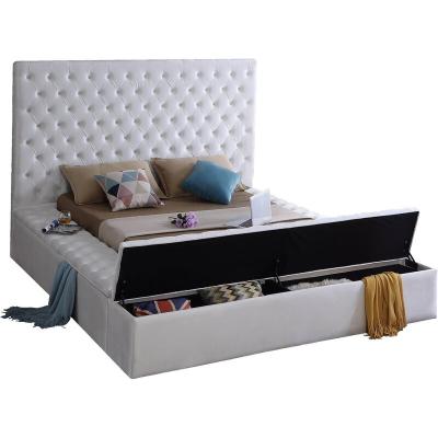 China Storage Plant Headboard Velvet Tufted Bed For Bedroom Queen Size White Color for sale