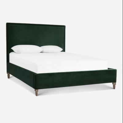 China Factory Design Velvet Tufted Minimal Bed For Bedroom Queen Size Forest Green Color for sale