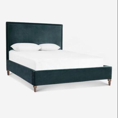 China Tufted Modern Platform Bed with Headboard Boarder Queen Size Azure Velvet Best Selling Tufted Bed for sale